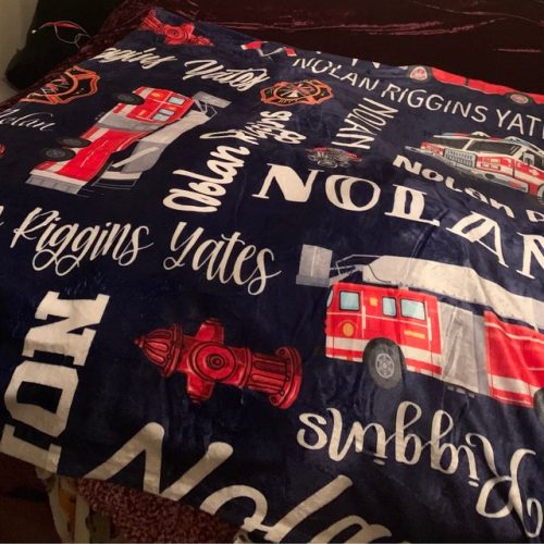 Personalized Monogrammed Name Baby Blanket Boy FireTruck Firefighter Soft And Warm Fleece Minky Blanket NB301 photo review