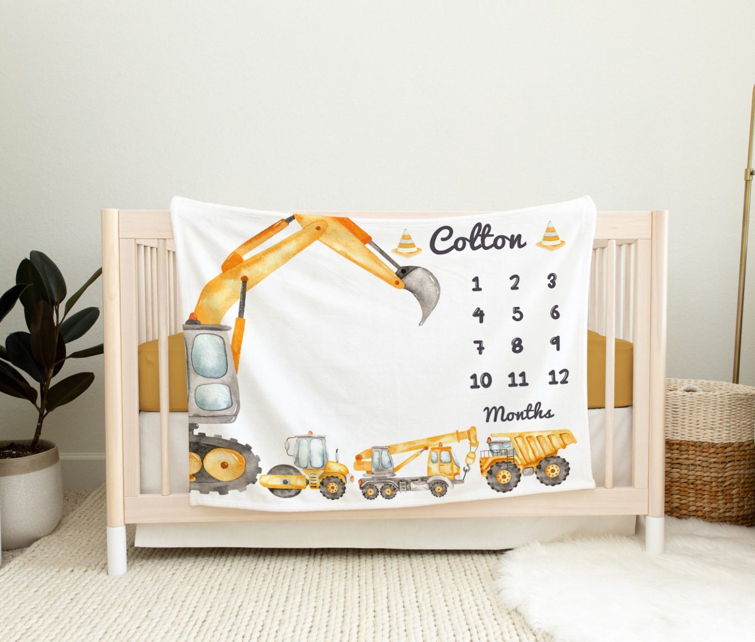 Personalized Monthly Milestone Baby Blanket Boy Watercolor Safari Animals Soft And Warm Fleece