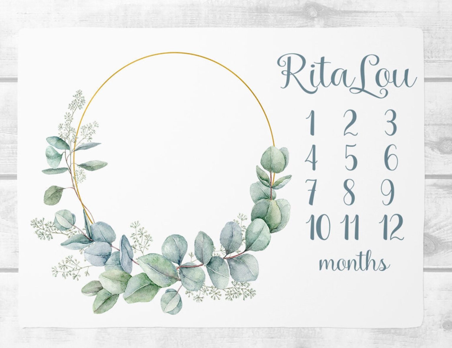 Personalized Monthly Milestone Baby Blanket Boy Cow Greenery Wreath