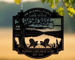 Personalized Custom Lake House Metal Sign Family Name Outdoor TMS1581