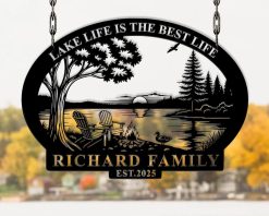 Personalized Custom Lake House Metal Sign Family Name Outdoor TMS1586