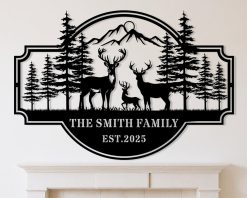 Personalized Deer Metal Sign Family Name Outdoor TMS1622