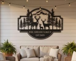 Personalized Deer Metal Sign Family Name Outdoor TMS1622