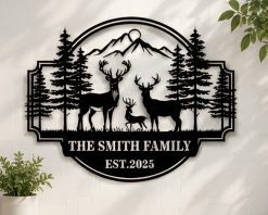 Personalized Deer Metal Sign Family Name Outdoor TMS1622