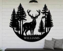 Personalized Deer Metal Sign Family Name Outdoor TMS1623