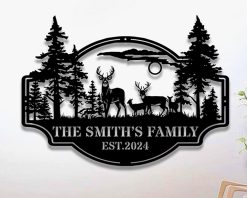Personalized Deer Metal Sign Family Name Outdoor TMS1626