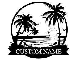 Personalized Beach House Metal Sign Palm Tree Coastal Decor TMS1719