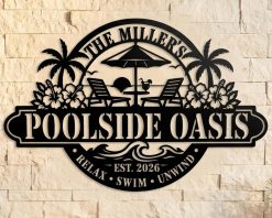 Personalized Family Name Pool Sign Backyard Pool Decor TMS1684
