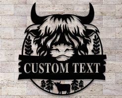 Personalized Highland Cow Farm Metal Sign Custom Name TMS1740