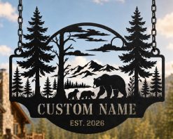 Personalized Bear Family Name Metal Sign Cabin Decor TMS1762
