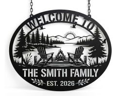 Personalized Custom Lake House Metal Sign Family Name Outdoor TMS1753