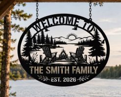 Alternative view of Personalized Custom Lake House Metal Sign Family Name Outdoor TMS1753