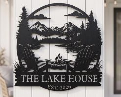 Personalized Custom Lake House Metal Sign Family Name Outdoor TMS1755