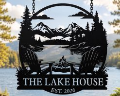 Personalized Custom Lake House Metal Sign Family Name Outdoor TMS1756